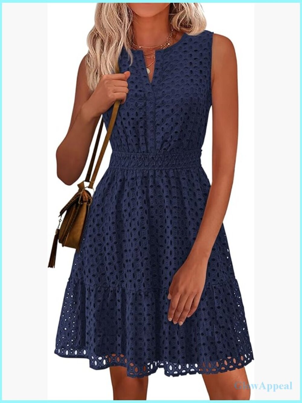 Sleeveless V-Neck Eyelet Swing A-Line Dress - Summer Beach Vacation